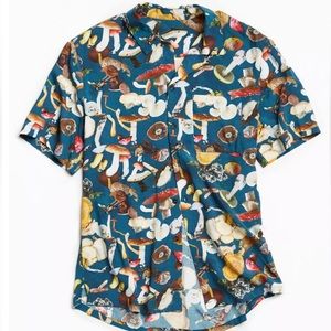 Urban Outfitters Mushroom Print Rayon Short Sleeve Button-Down Shirt
